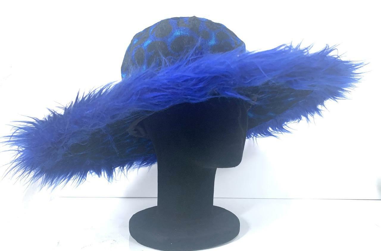 1 WIDE BRIM BLUE FLAME FUZZY HAT party fun pimp halloween fuzzy costume hat