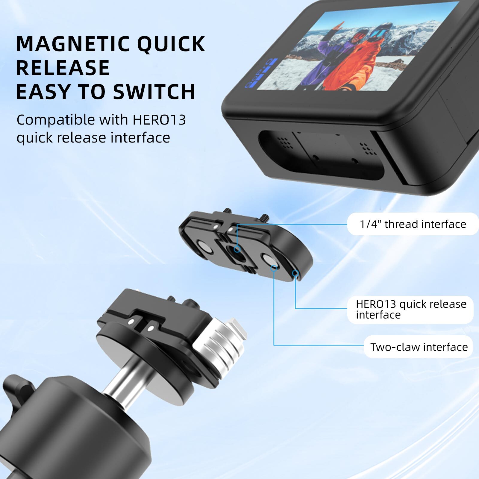 Foldable Magnetic Quick Release Mount for GoPro 12 11 10 9 8 Adapter Replace US