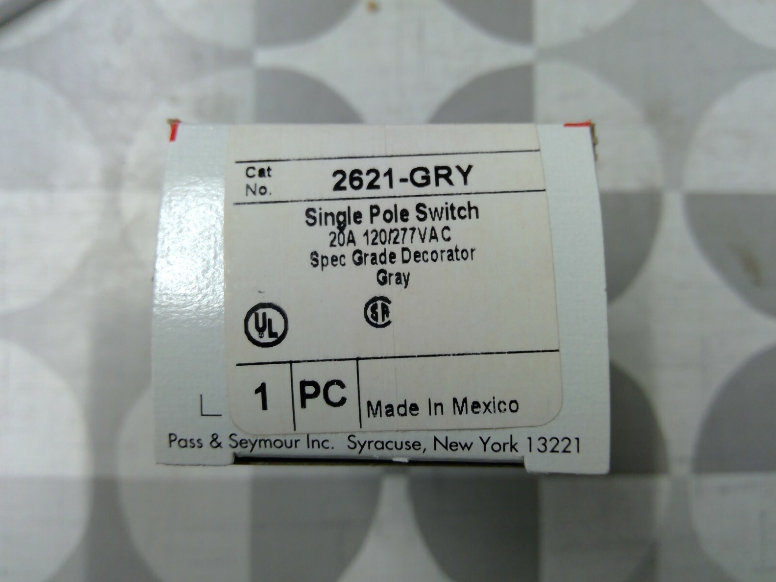 P & S / Legrand 2621-GRY 1 Pole 20A 120/277V Decorator Switch **Free Shipping**