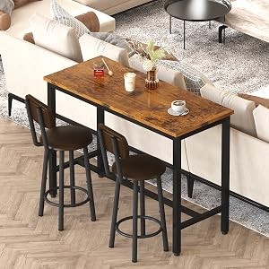 Industrial Pub Height Table with 2 PU Upholstered Stools,3-Piece Kitchen Table
