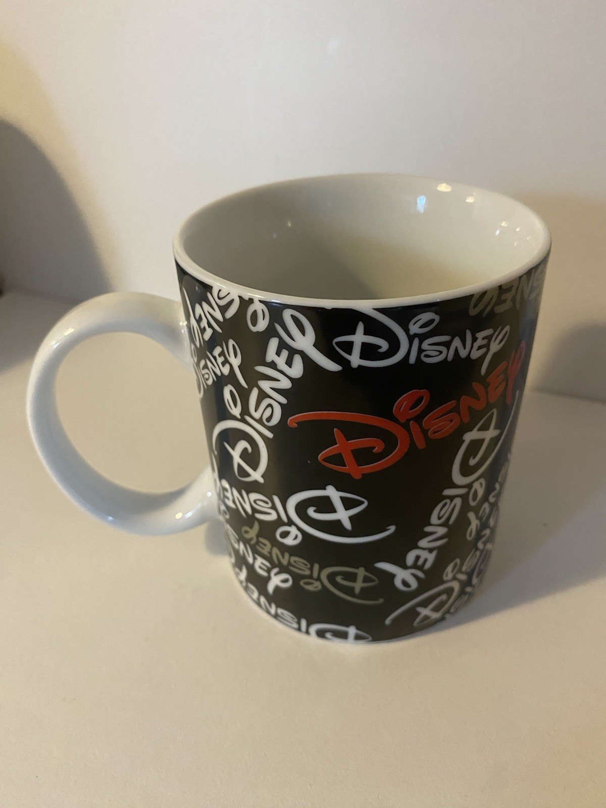 Disney Black Coffee Mug Cup White Red Words Coffee Tea Collectable
