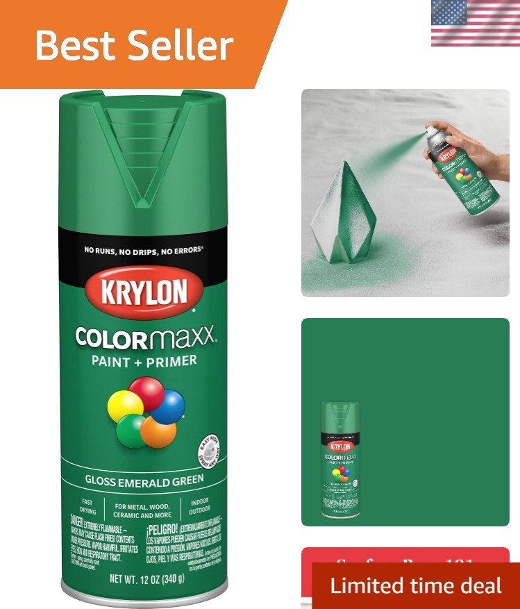 Versatile 12oz Gloss Emerald Green Spray Paint & Primer, Indoor/Outdoor Use