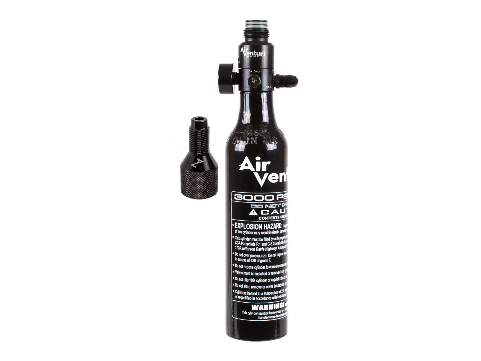 (NEW) Air Venturi Tank with Adapter, 13 cu in, Aluminum, 3,000 psi