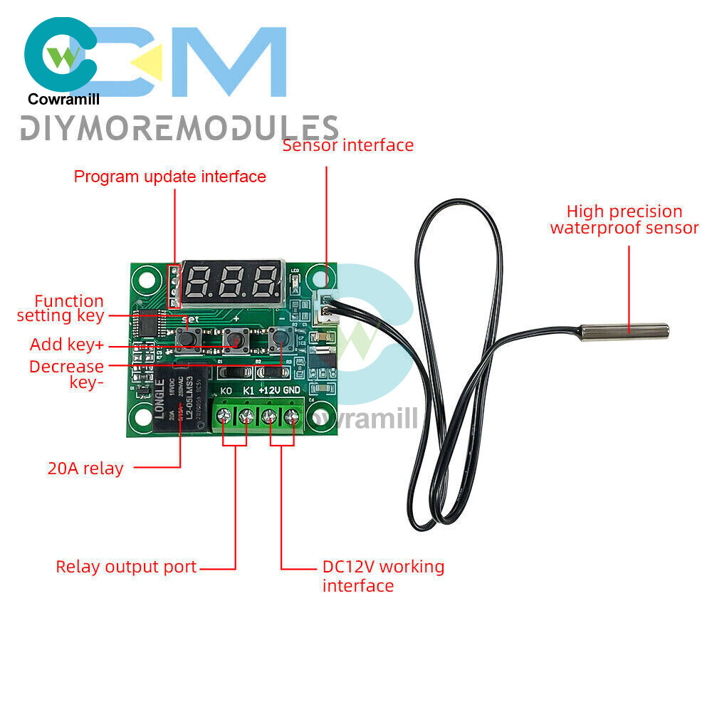 W1209 DC 5V Thermostat Temperature Red LED Switch Thermometer Controller Probe