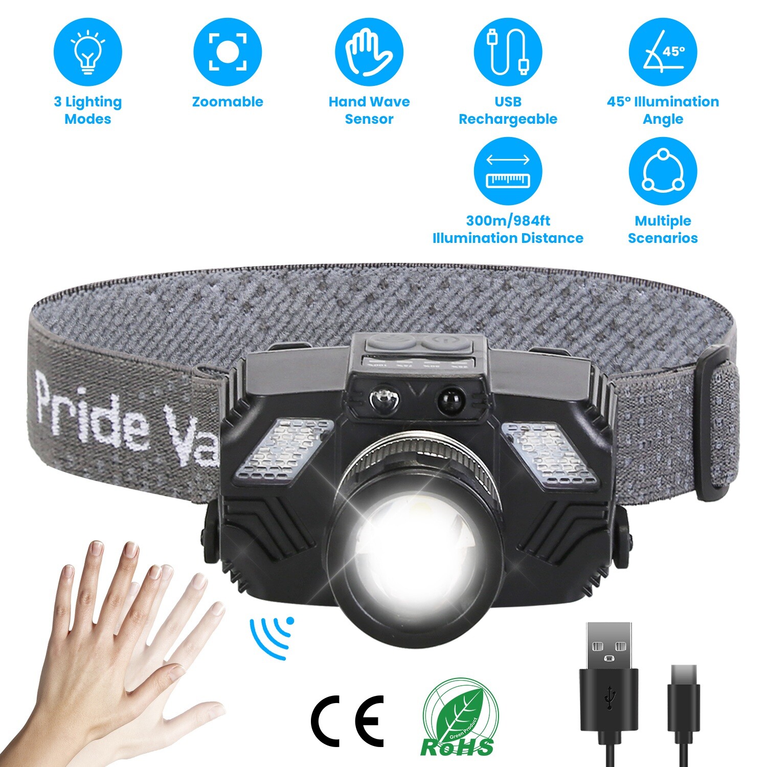 LED Headlamp Light Rechargeable Headlight Zoomable Head Torch Lamp Flashlight