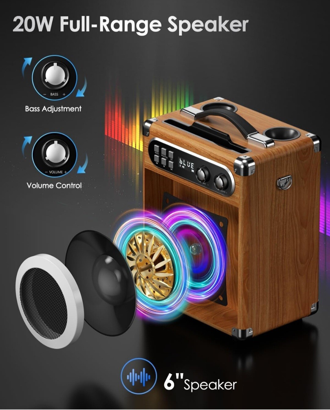 Wireless Karaoke Machine System Portable Bluetooth 5.1 Speaker W/ 2 Microphone
