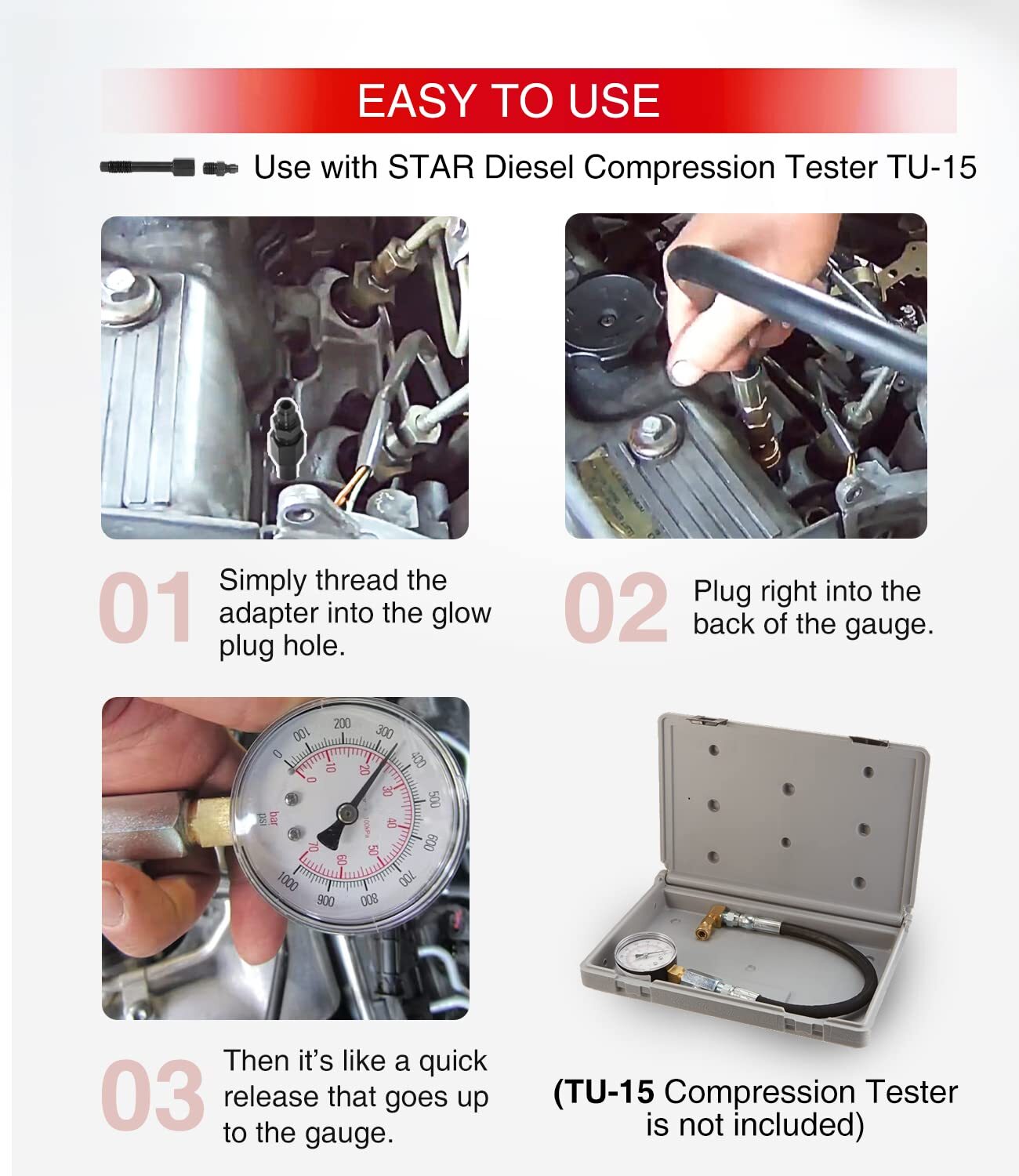 TU-15-38 Diesel Compression Test Adapter For 6.6L Duramax TU-15 M10 x 1.25 mm