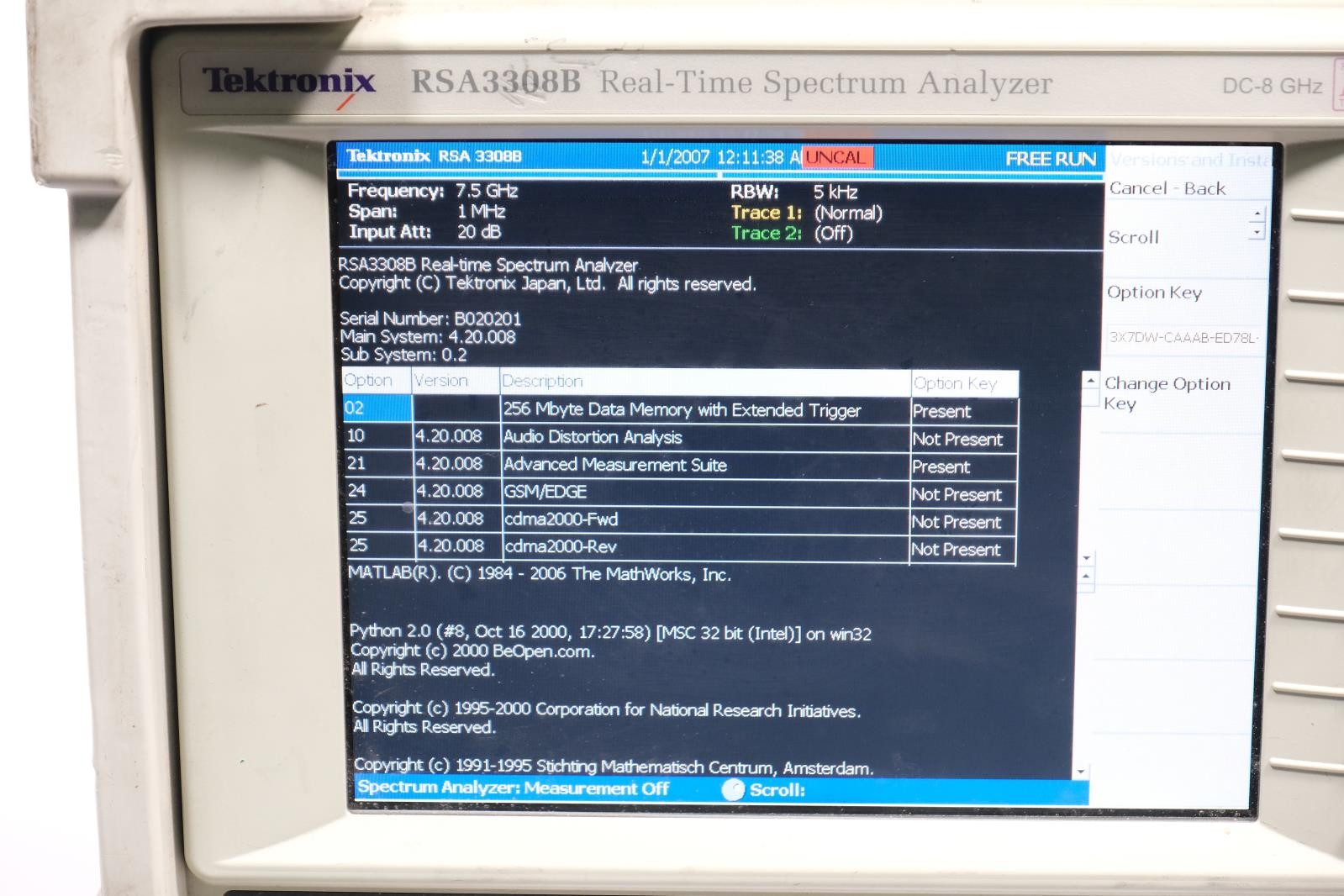 Tektronix RSA3308B DC 8 GHz Real Time Spectrum Analyzer