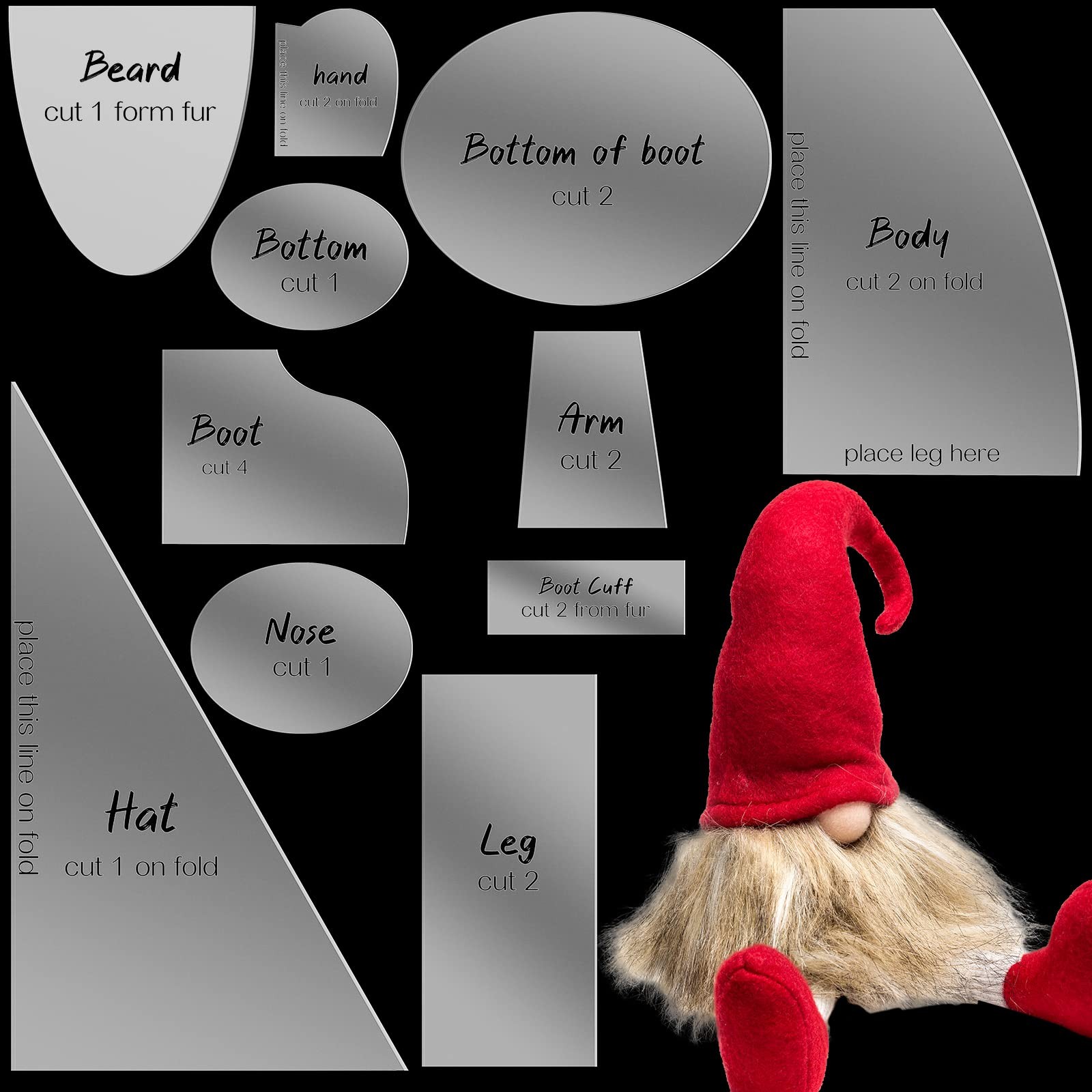 Jutom 11 Pcs Christmas Gnome Patterns for Sewing 20 x 10 cm, transparent