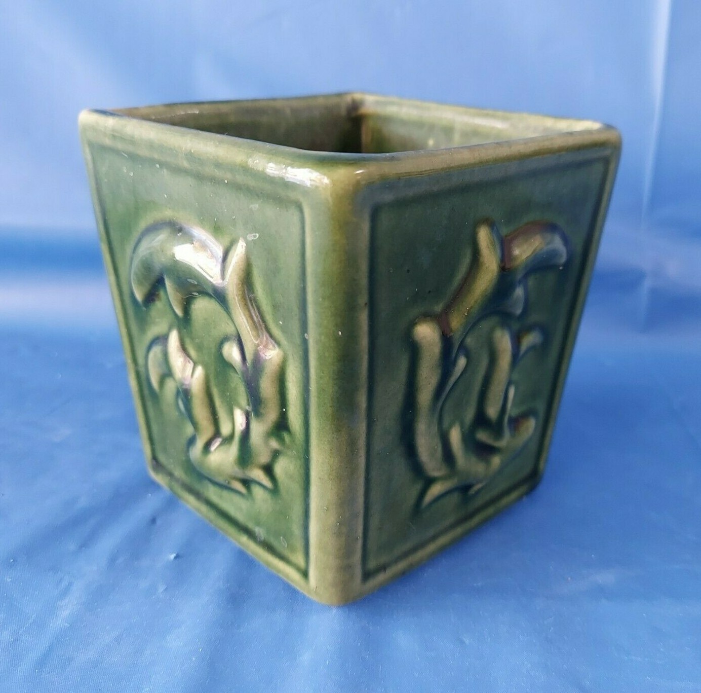 Vintage Ceramic Green Planter Floral Décor 4 " Tall