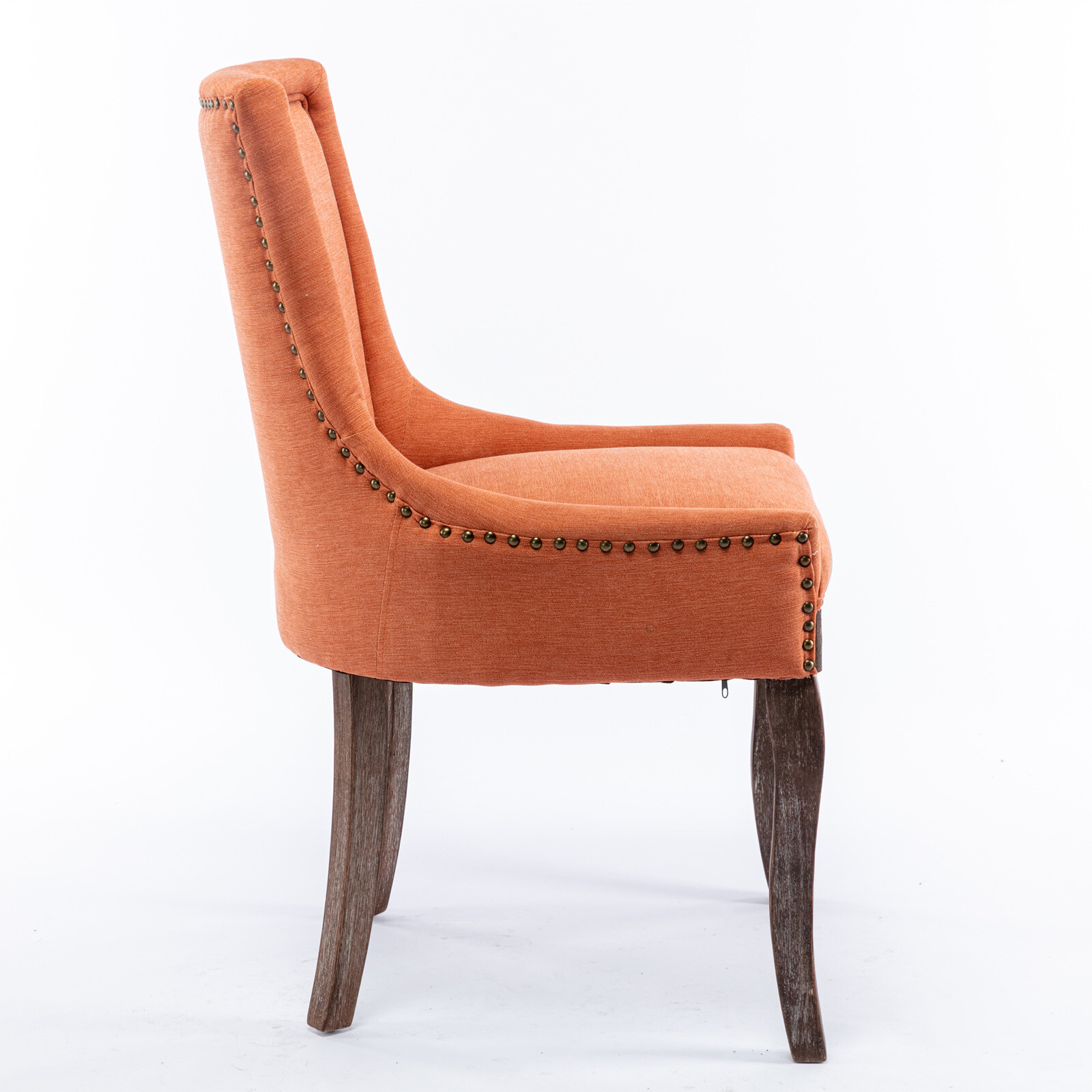 Set of 2 Fabric Dining Room Chairs Kitchen W/Bronze nail head Wooden Legs Orange
