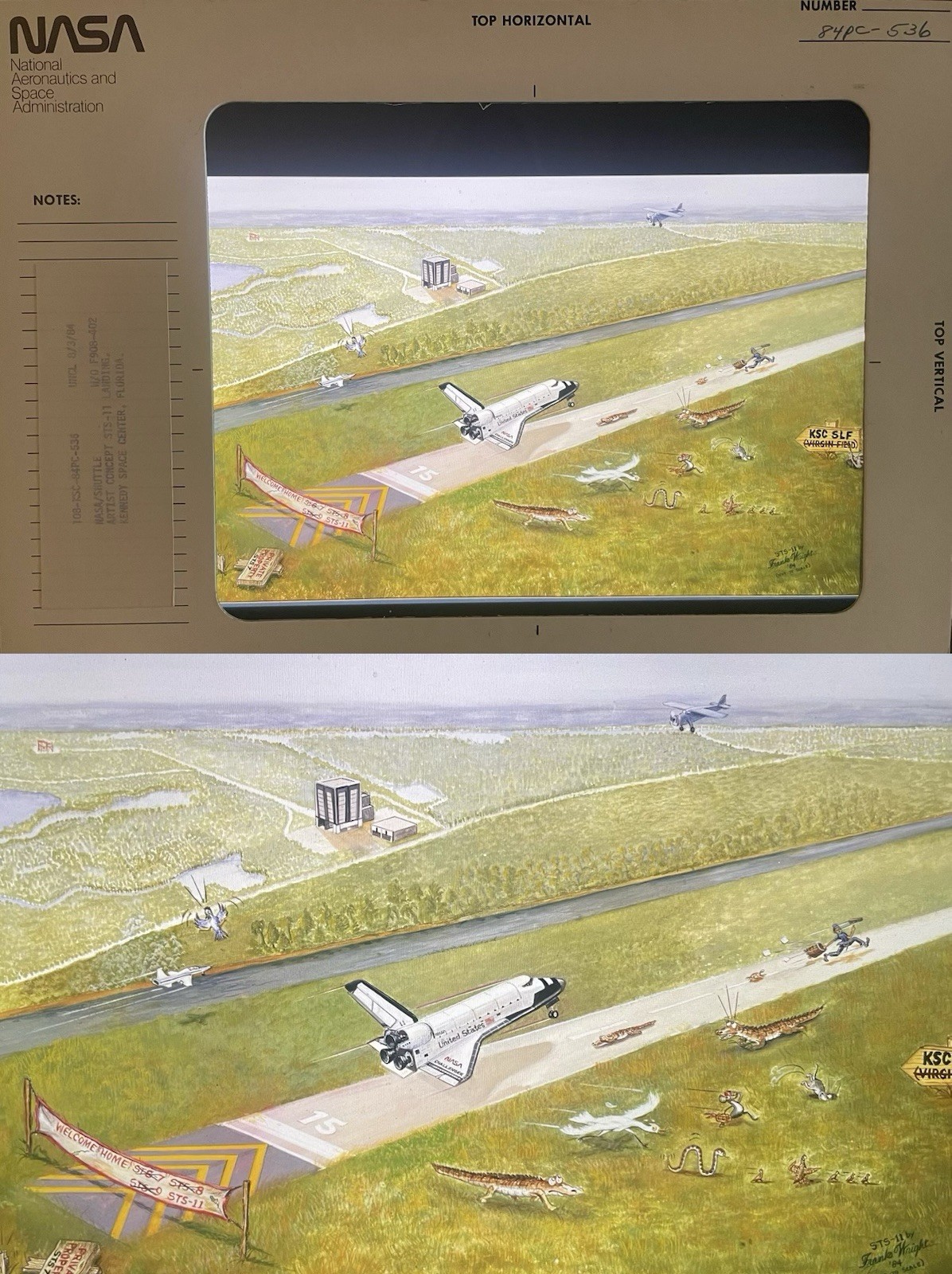 1984 NASA KSC Shuttle STS-11 Artist Concept Landing Presentation Transparency