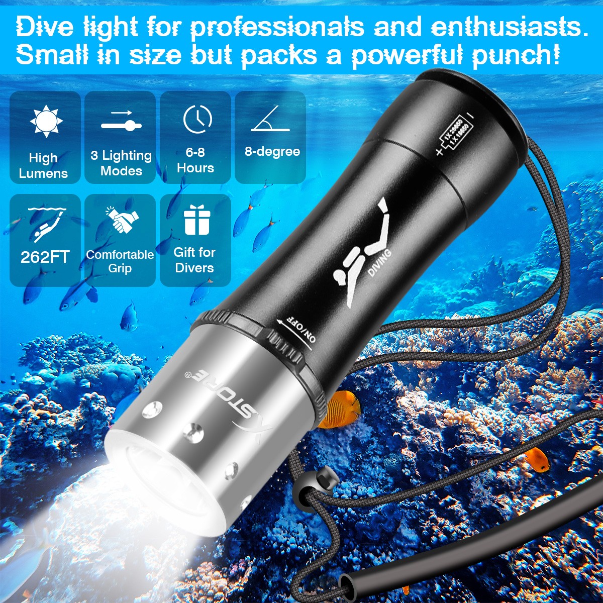 Underwater Flashlight Professional Diving Light LED Waterproof Dive Scuba Lamp
