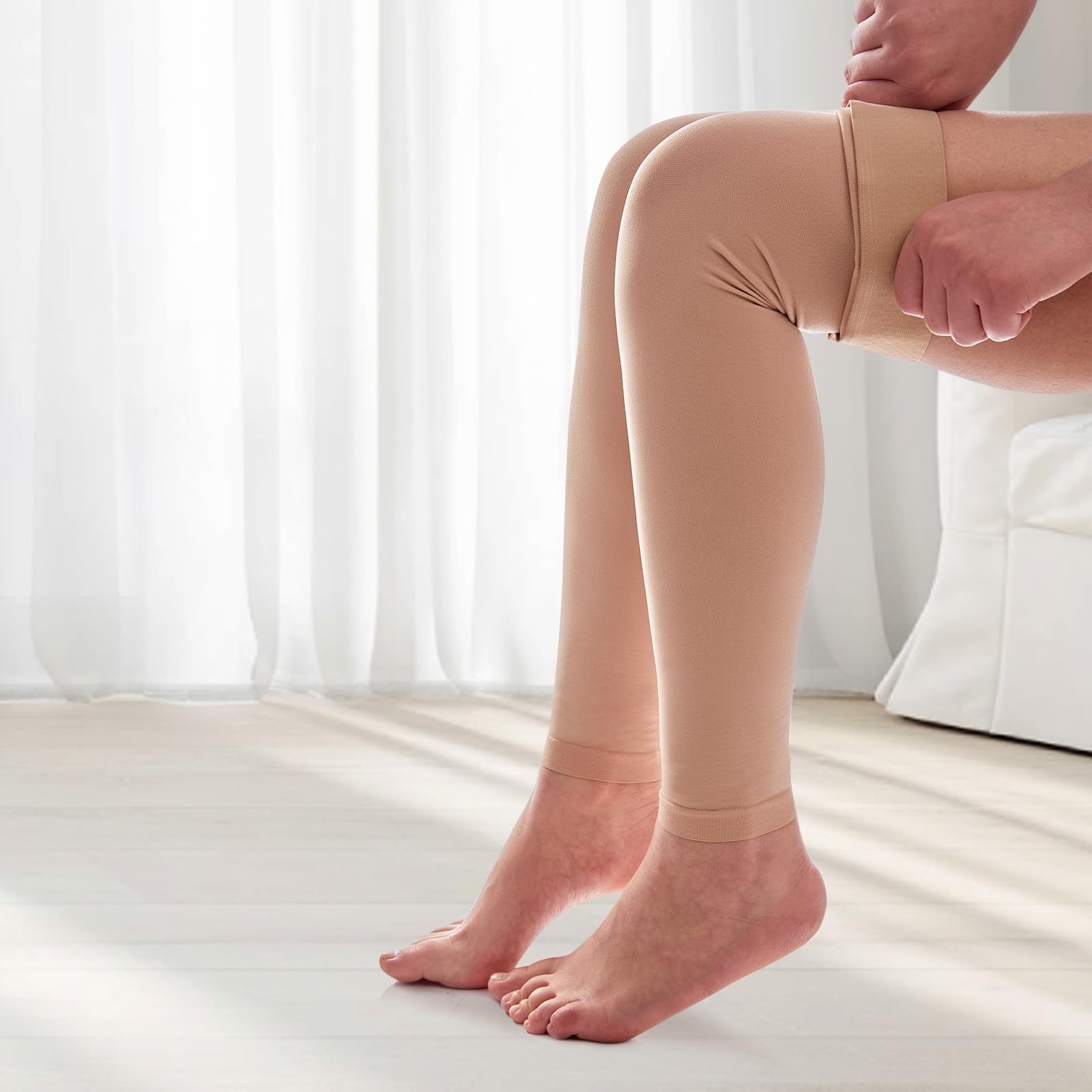 4XL Footless Beige Thigh High Compression Socks for Circulation Relief