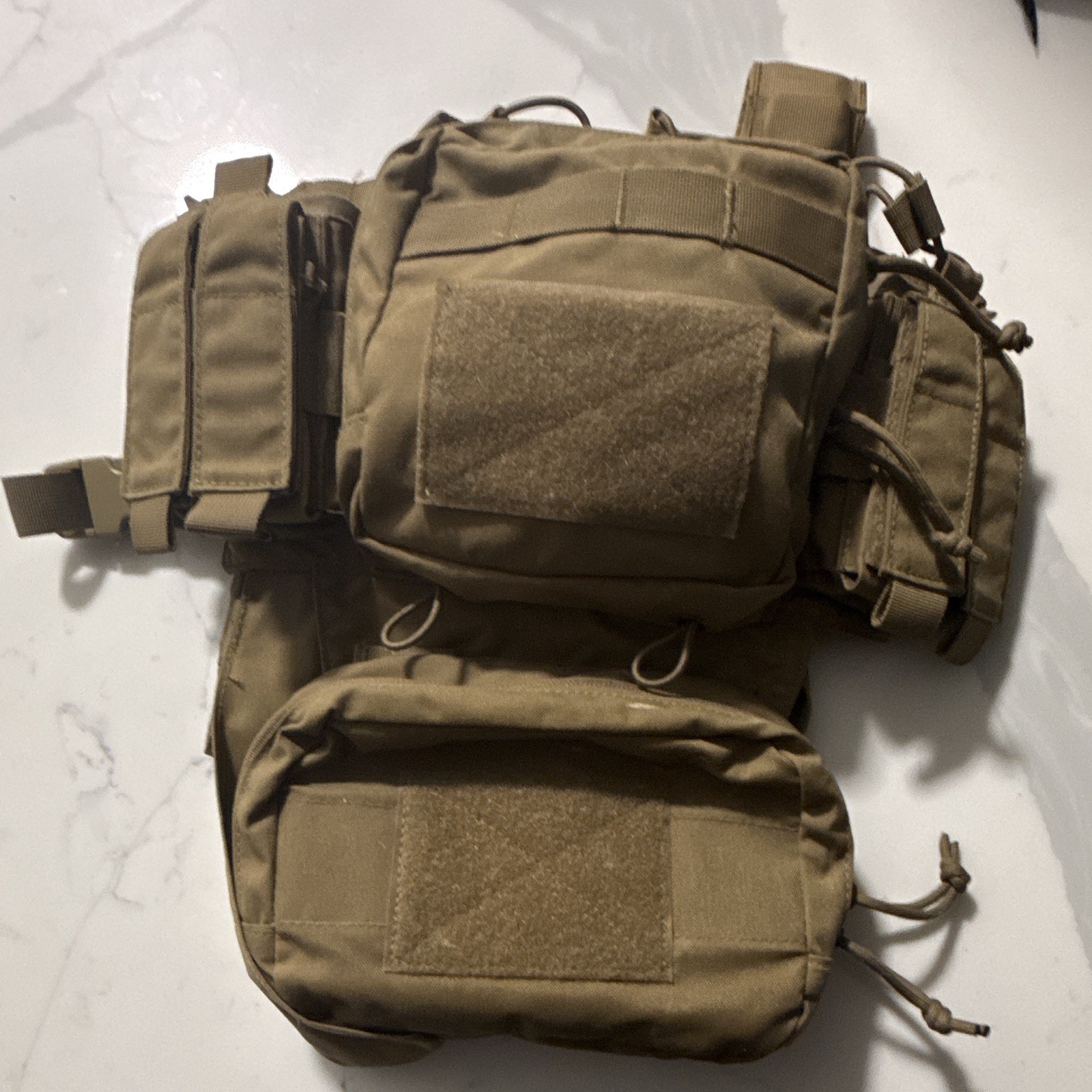 Tactical Chest Rig Harness w/Attached Pouches, Adjustable Nylon Tan