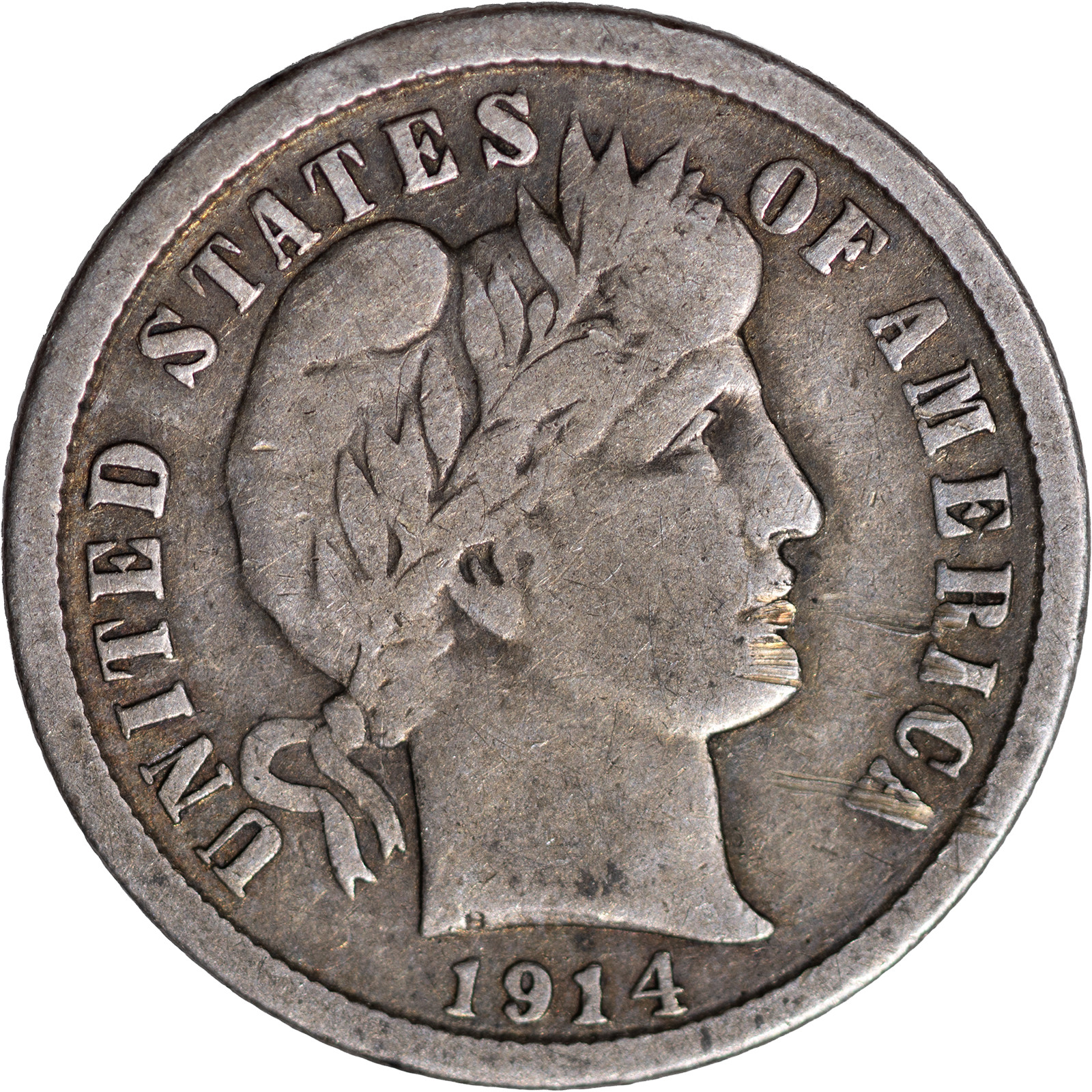 1914 10c Barber Dime ~ Fine Details