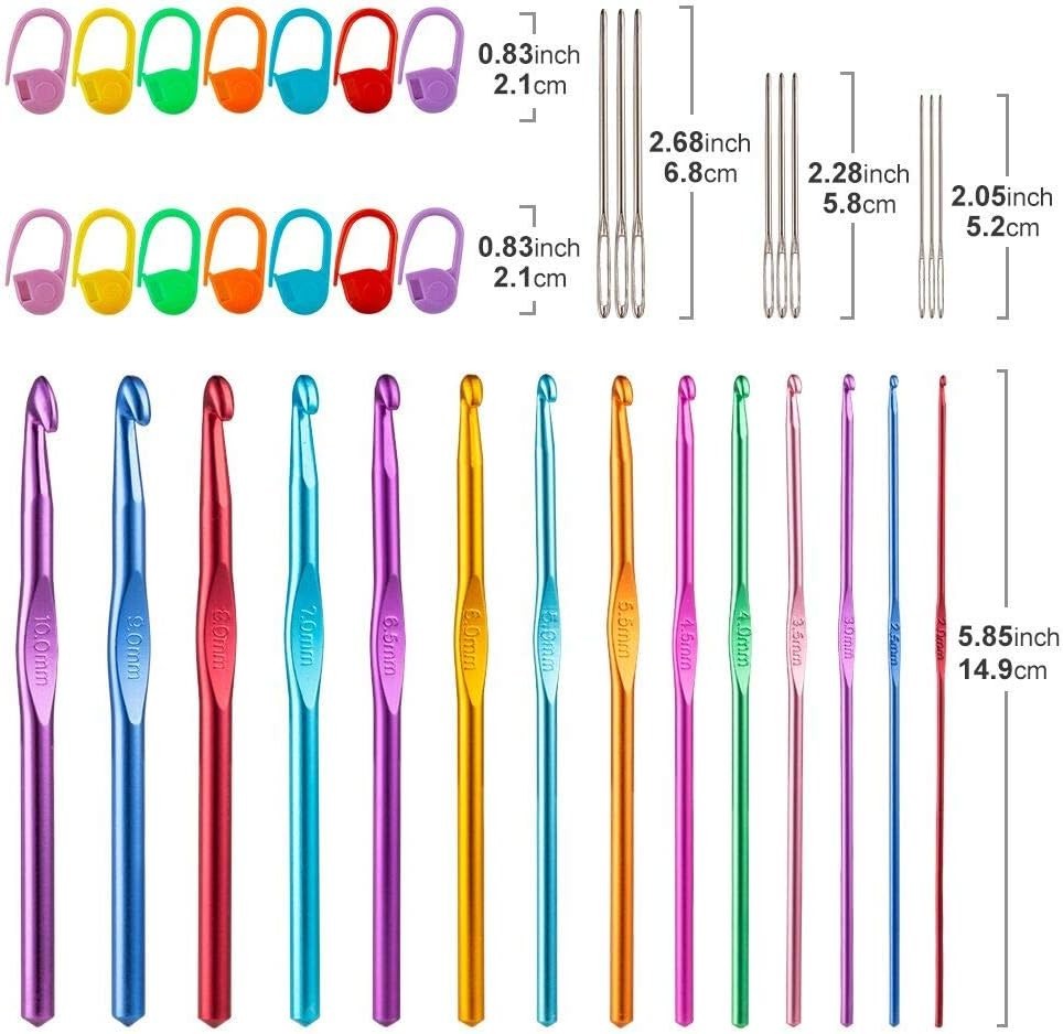 Multicolor Aluminum Crochet Hook Set - 14 Sizes for All Your Creative Projects