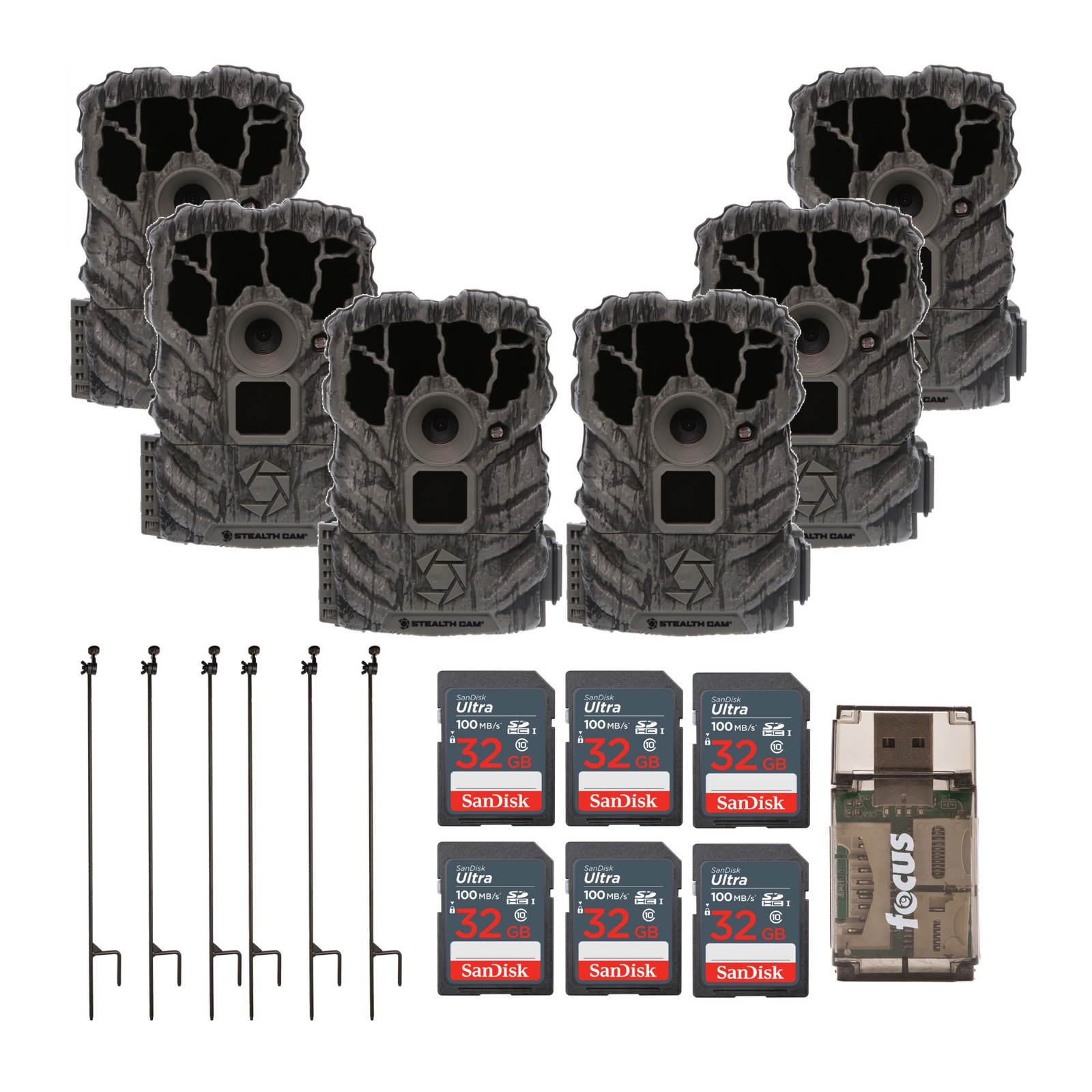 Stealth Cam Browtine 14MP Camera (6-Pack) with Camera Holder Posts Bundle
