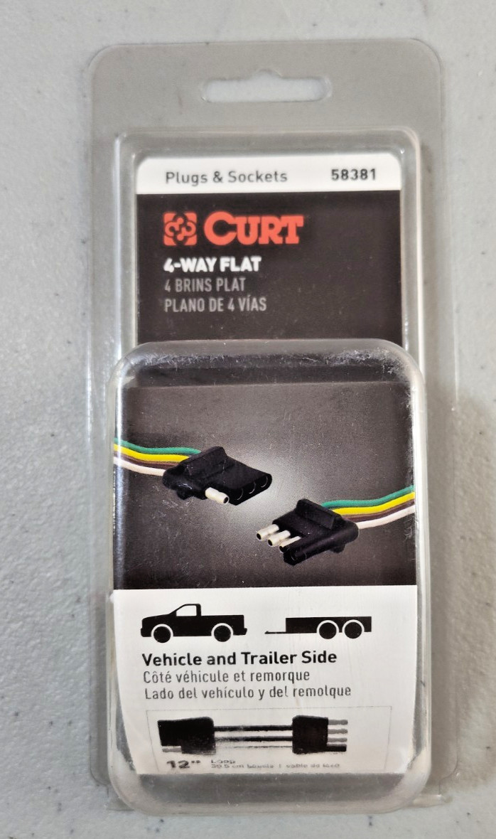 4-Way Flat Connector Plug with 12" Wires  58381 Vehicle-Side and Trailer-Side