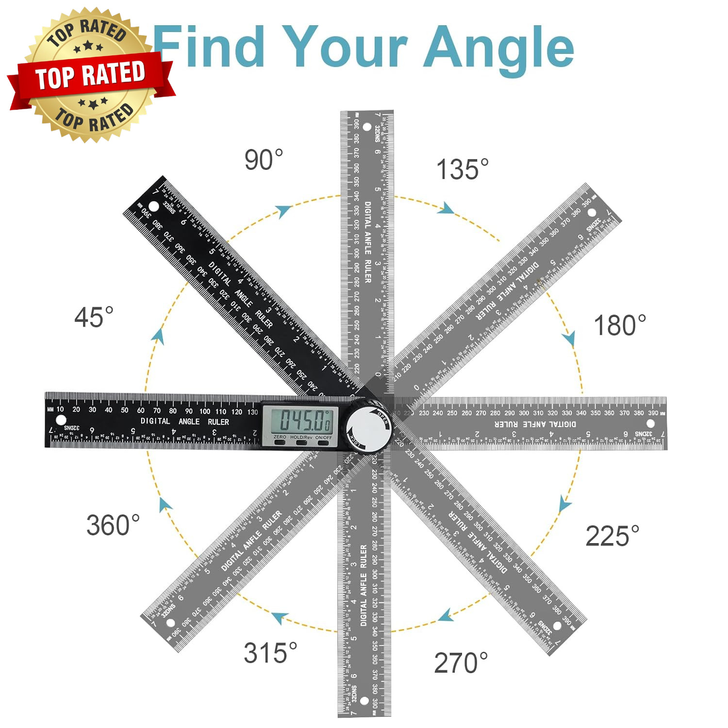 Third Generation Protractor Angle Finder Digital Angle Ruler with 7Inch/200Mm An