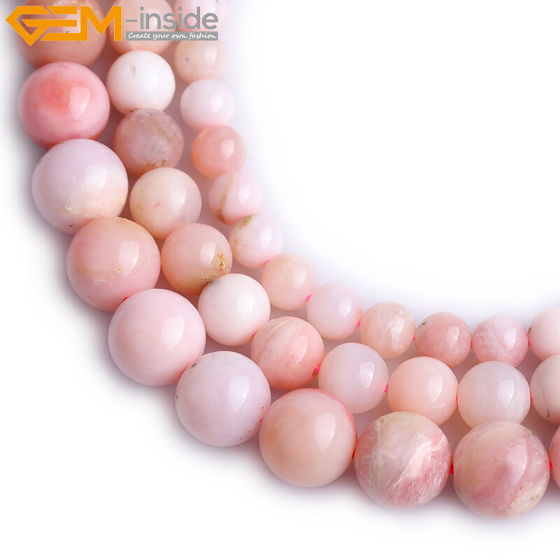 15" Natural Pink Opal Round Beads - 8mm Smooth Loose Jewelry Making Craft Gift
