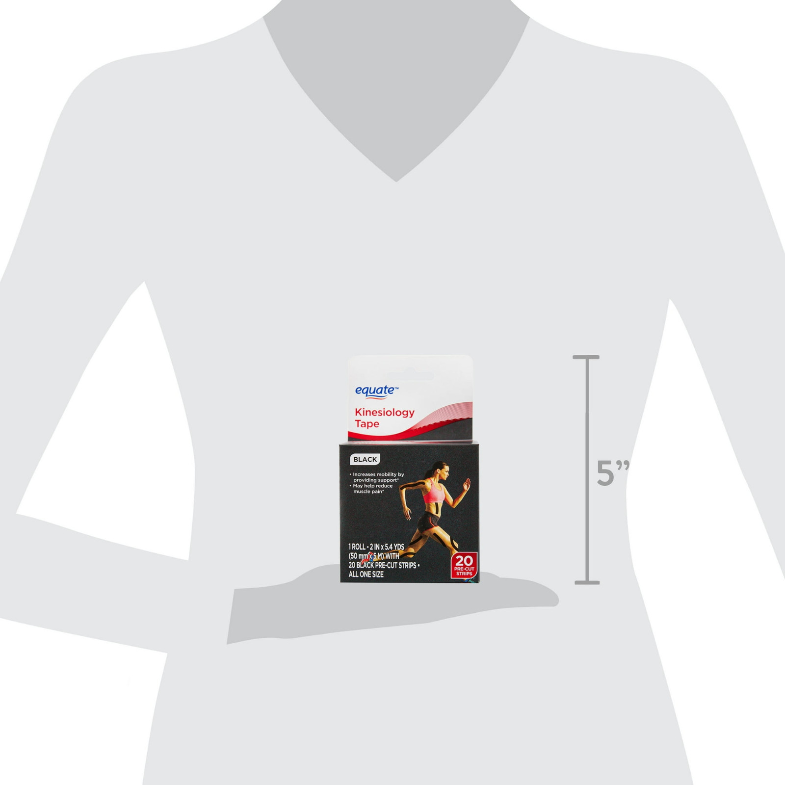 Equate Kinesiology Tape, Black, 20 Pre-Cut Strips