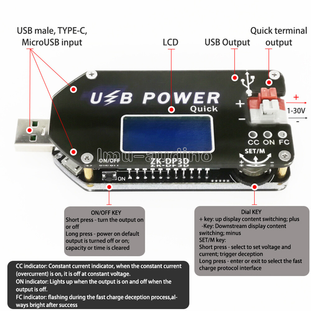 Digital Control USB 2A 15W Adjustable Power Supply Module DC CV Speed Controller
