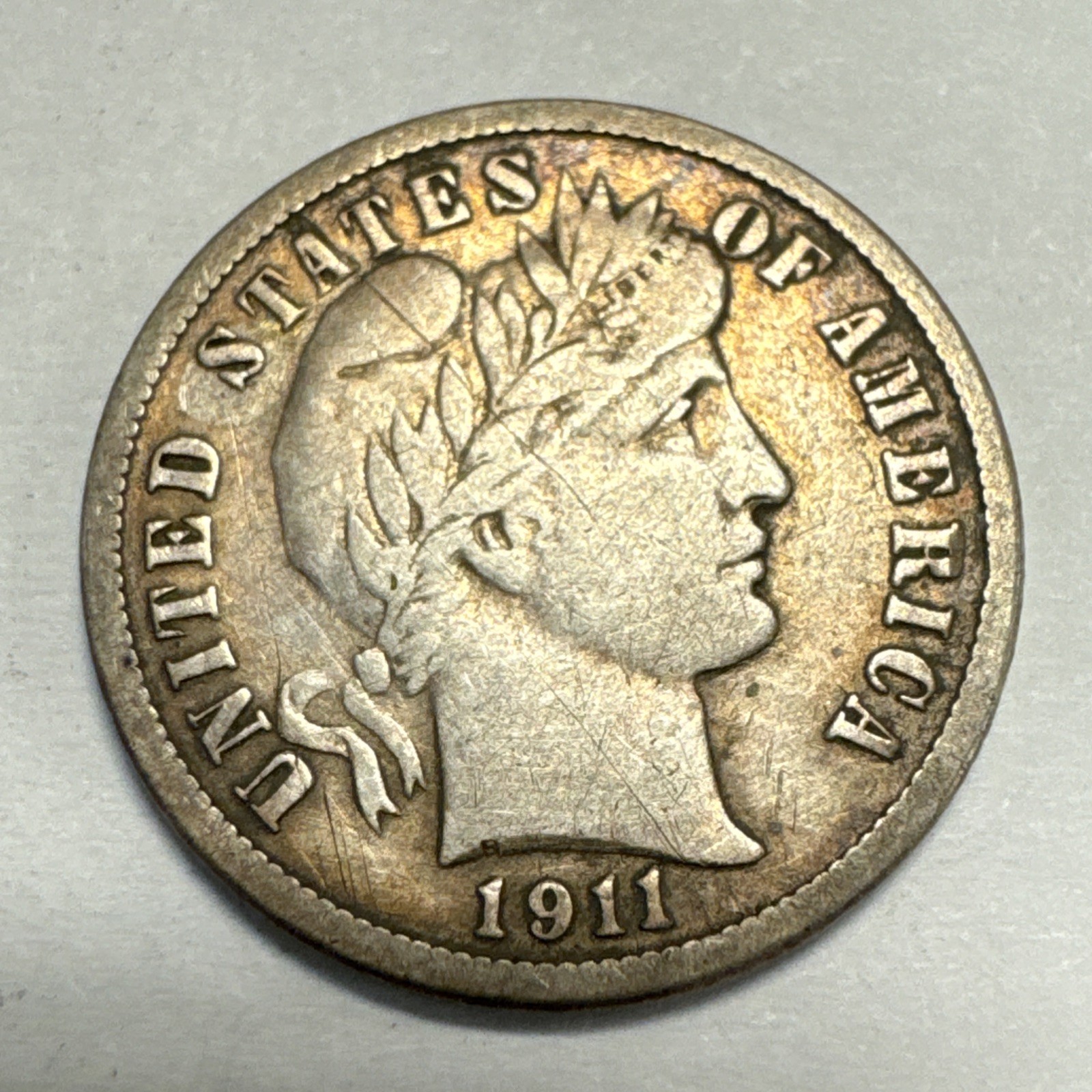 1911-D Barber Silver Dime VF Details Scratched