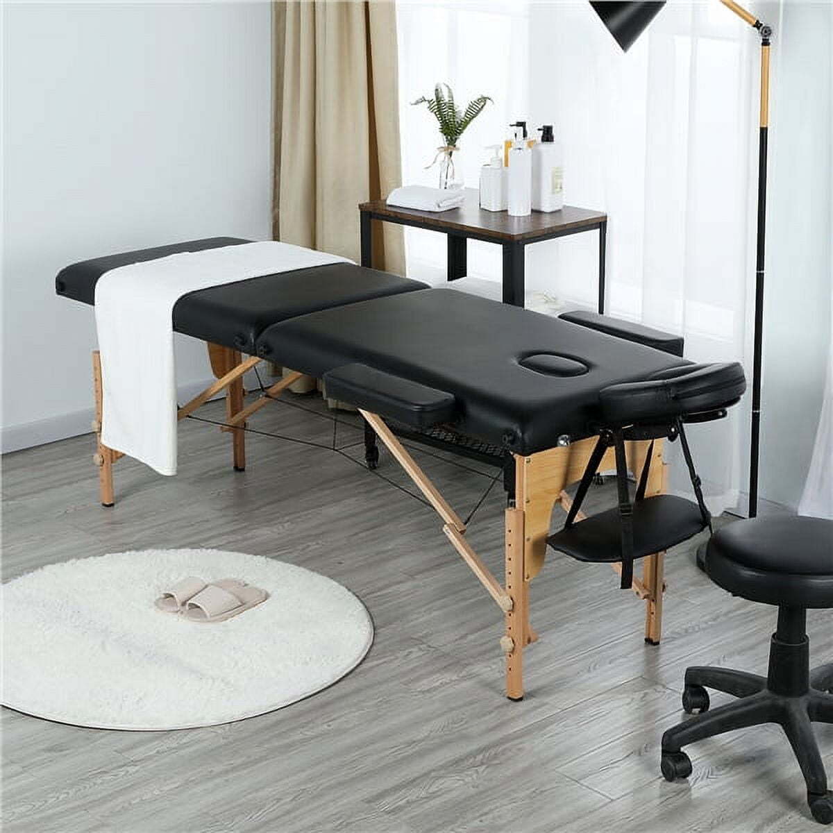 2 Section Adjustable Foldable Massage Table 84"x31.5" Wood Frame - Black