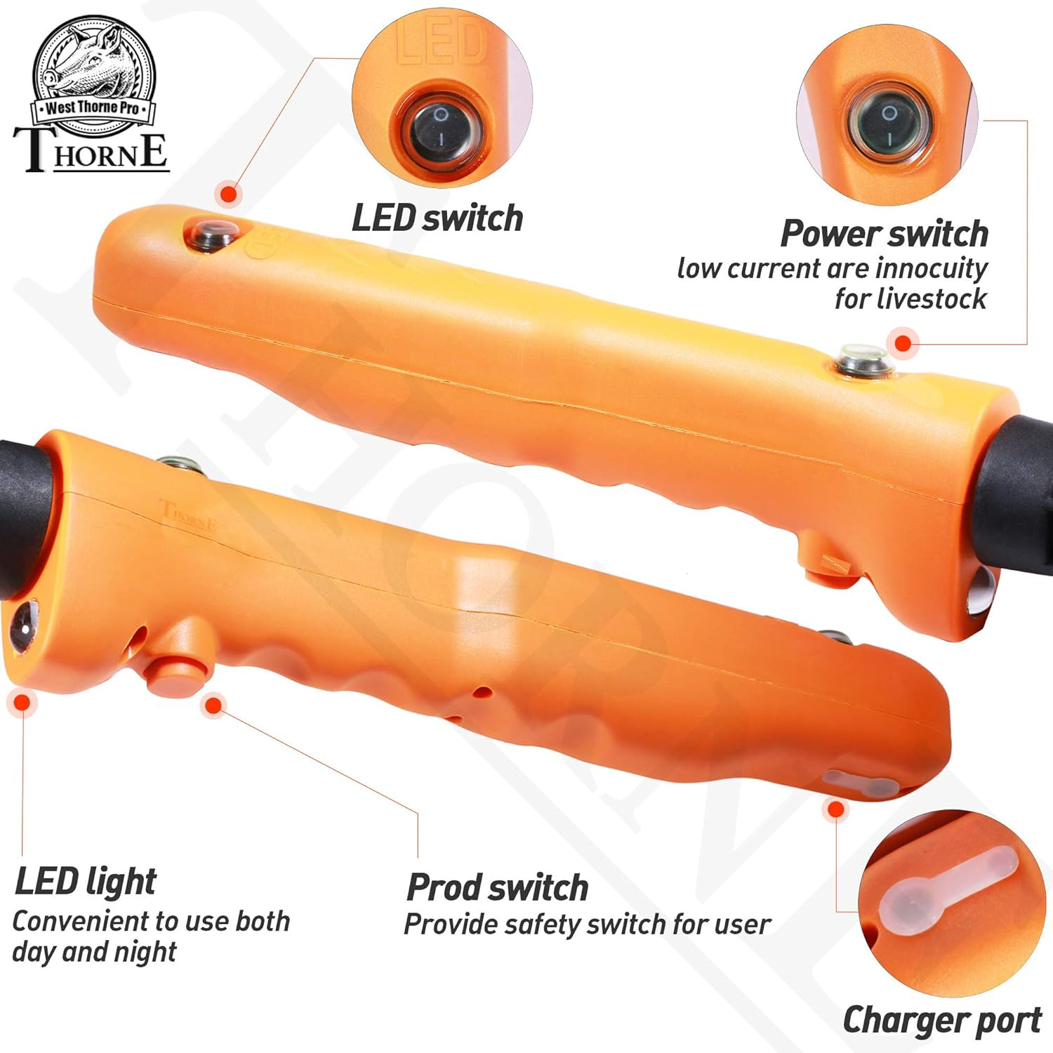 Cattle Prod, Waterproof Cattle Prod Stick with LED Light, Livestock Prod for Mod
