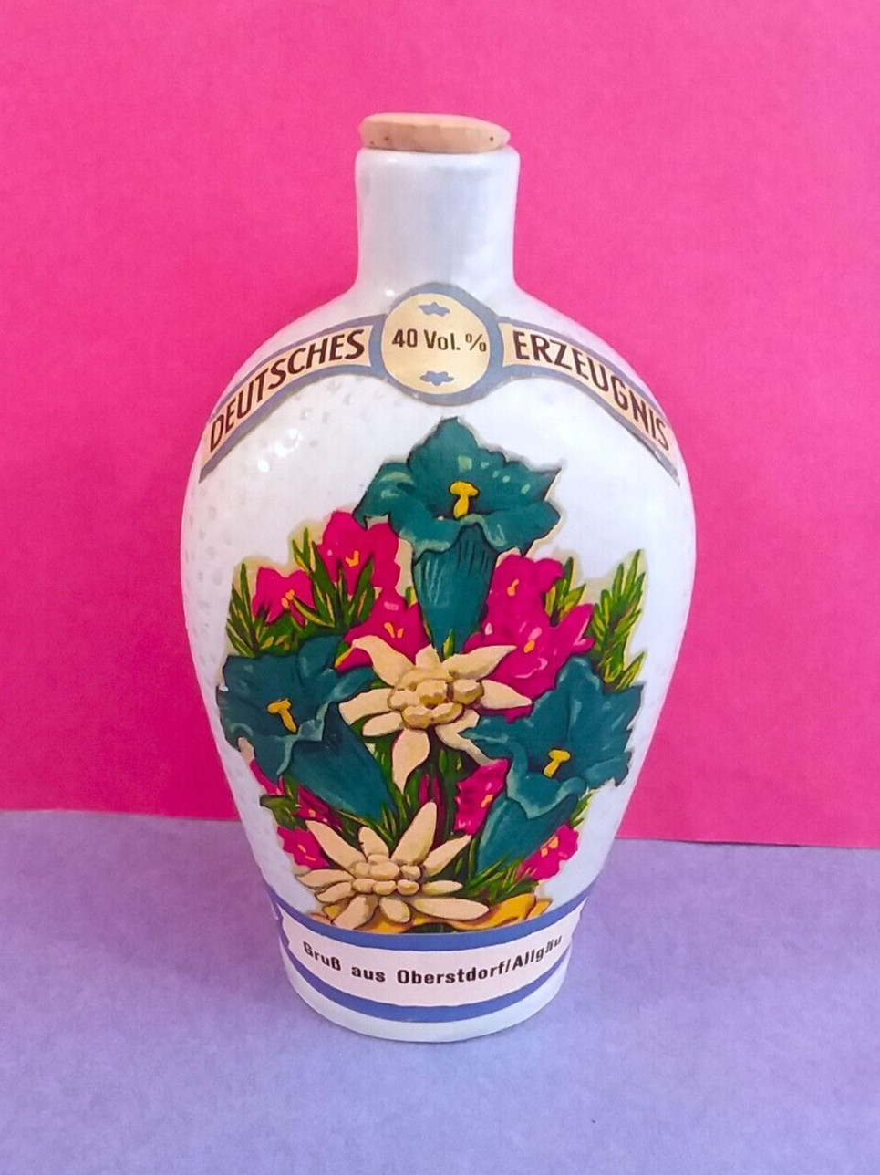 Vintage Hand Painted Deutsches Erzeugnis German Spirits Bottle w/cork and label