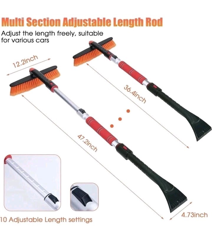 Extendable 47.2" Ice Scraper Snow Brush Windshield Window Snow & Ice Brush Kit