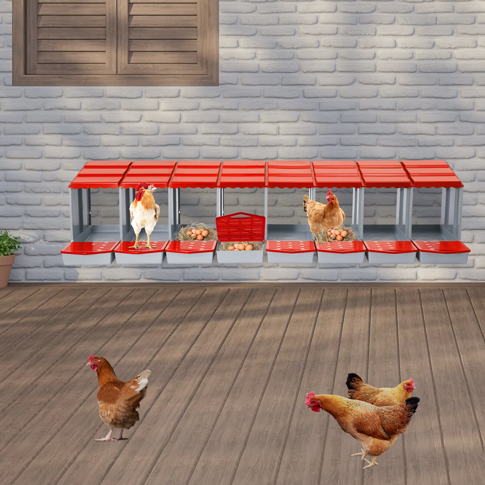 8-Compartment Chicken Nesting Box with Egg Collection Chicken Laying Boxes Farm