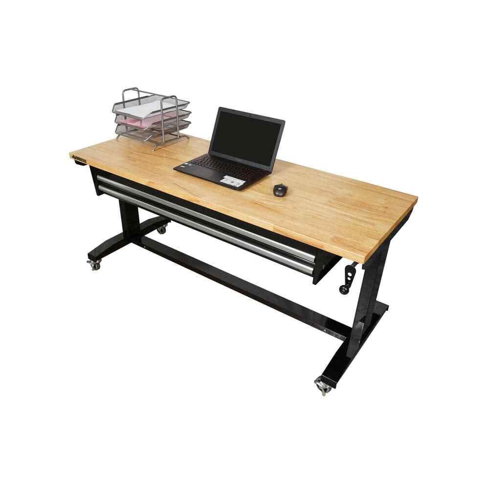 Workbench Table 62 in. Adjustable Height 2-Drawers Black Home Office Workstation