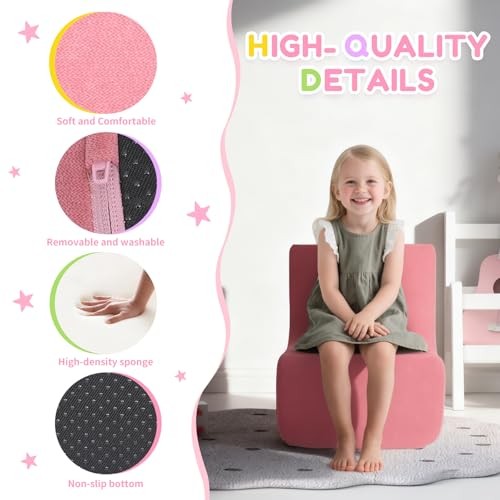 Kids Couch Comfy Toddler Chair and Couch with Removable Washable L-Shape-Pink 1