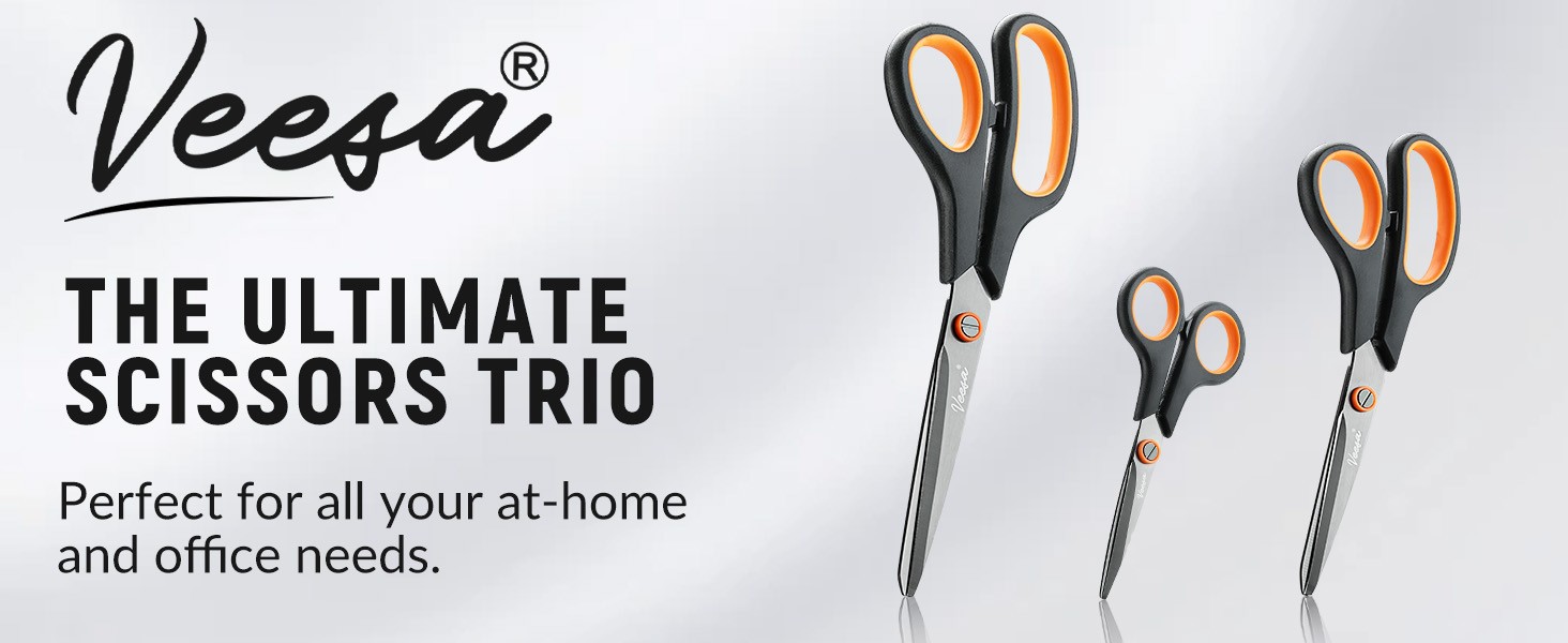 3 Pack Titanium Scissors All Purpose (5.5’’, 7.5’’, 8.5’’), Ergonomic Grip,