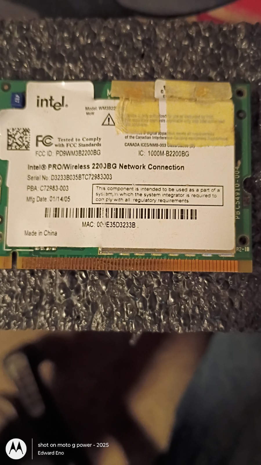 Intel PRO/Wireless 2200BG Network Connection