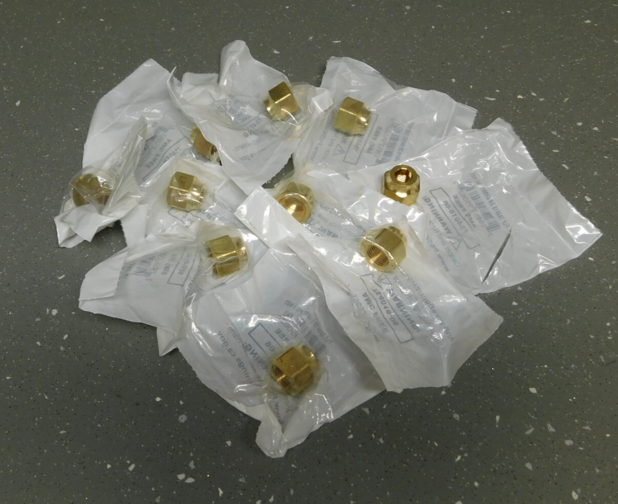 (10) Anderson Metals 3/8" Brass SAE 45 Deg Short Forged Flare Nut Gas Air Fuel