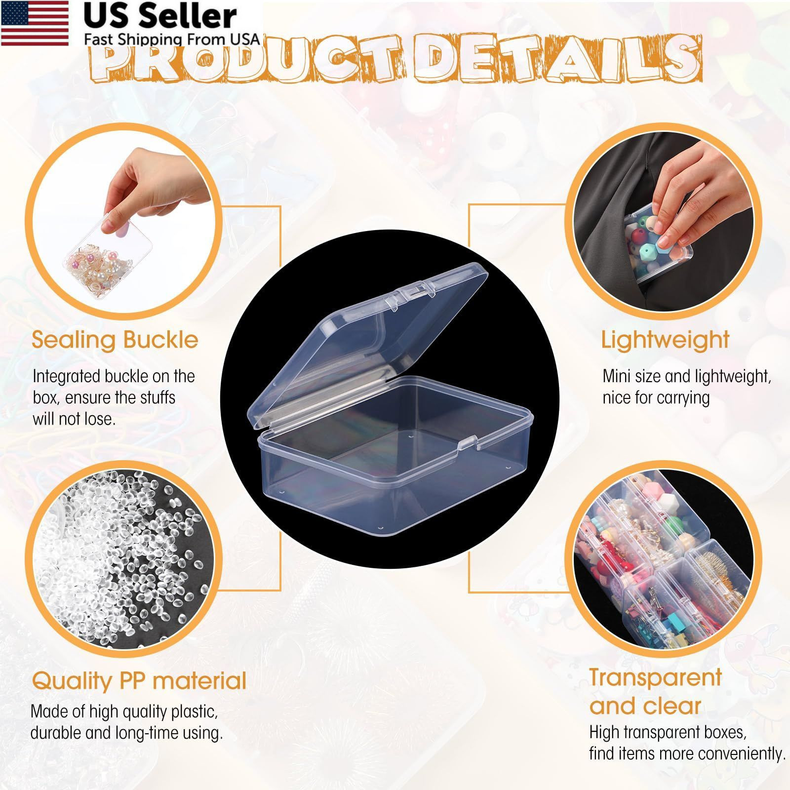 SATINIOR 100 Pcs Clear Plastic Beads Storage 3.27 x 2.13 x 1.02 Inch, clear