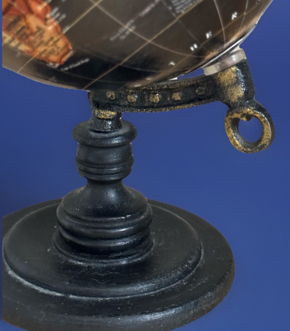 Decorative Table Top Spinning Globe W/ Black Details Measures 8” Tall