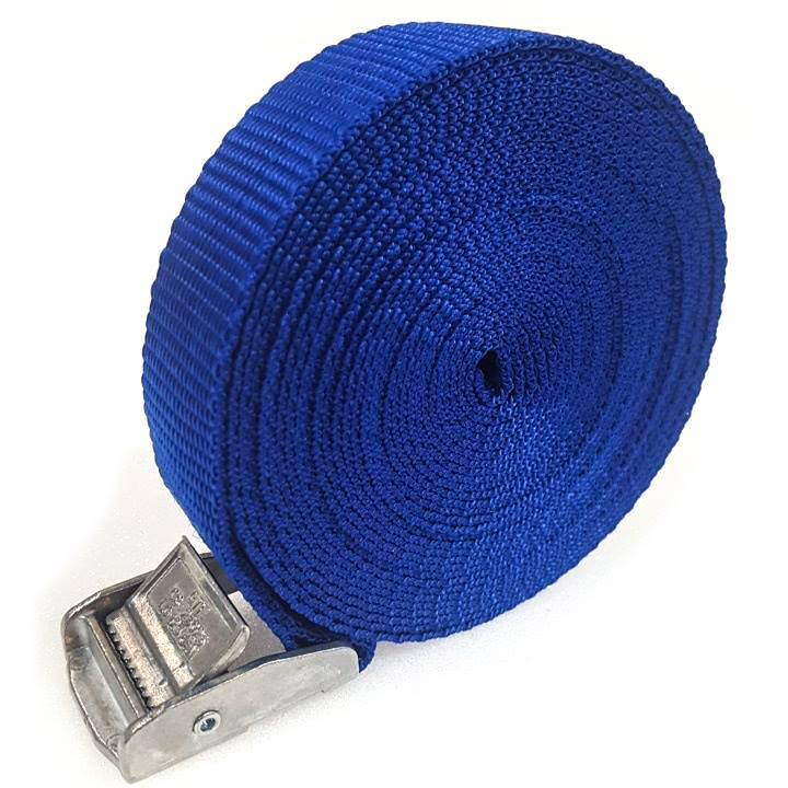 2 Buckled Straps 25mm Cam Buckle 5 meters Long Heavy Duty Load Securing Blue