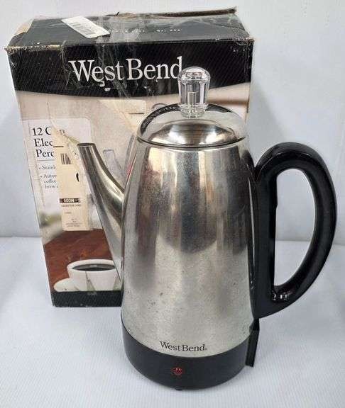 West Bend Electric Coffee Percolator 12 Cup Stainless Steel Model 54159 TESTED