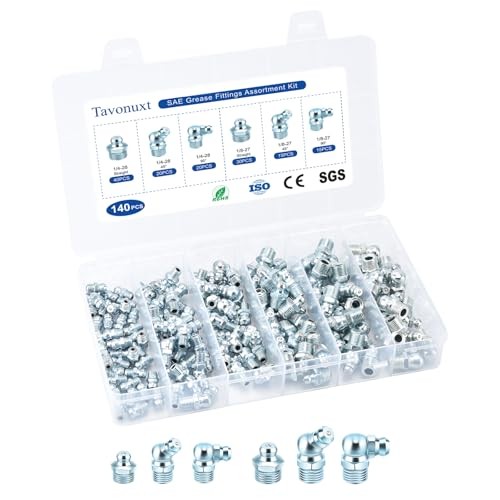 140 PCS SAE Grease Fittings Kit - Hydraulic Zerk Assortment 1/4" 140 PCS KIT