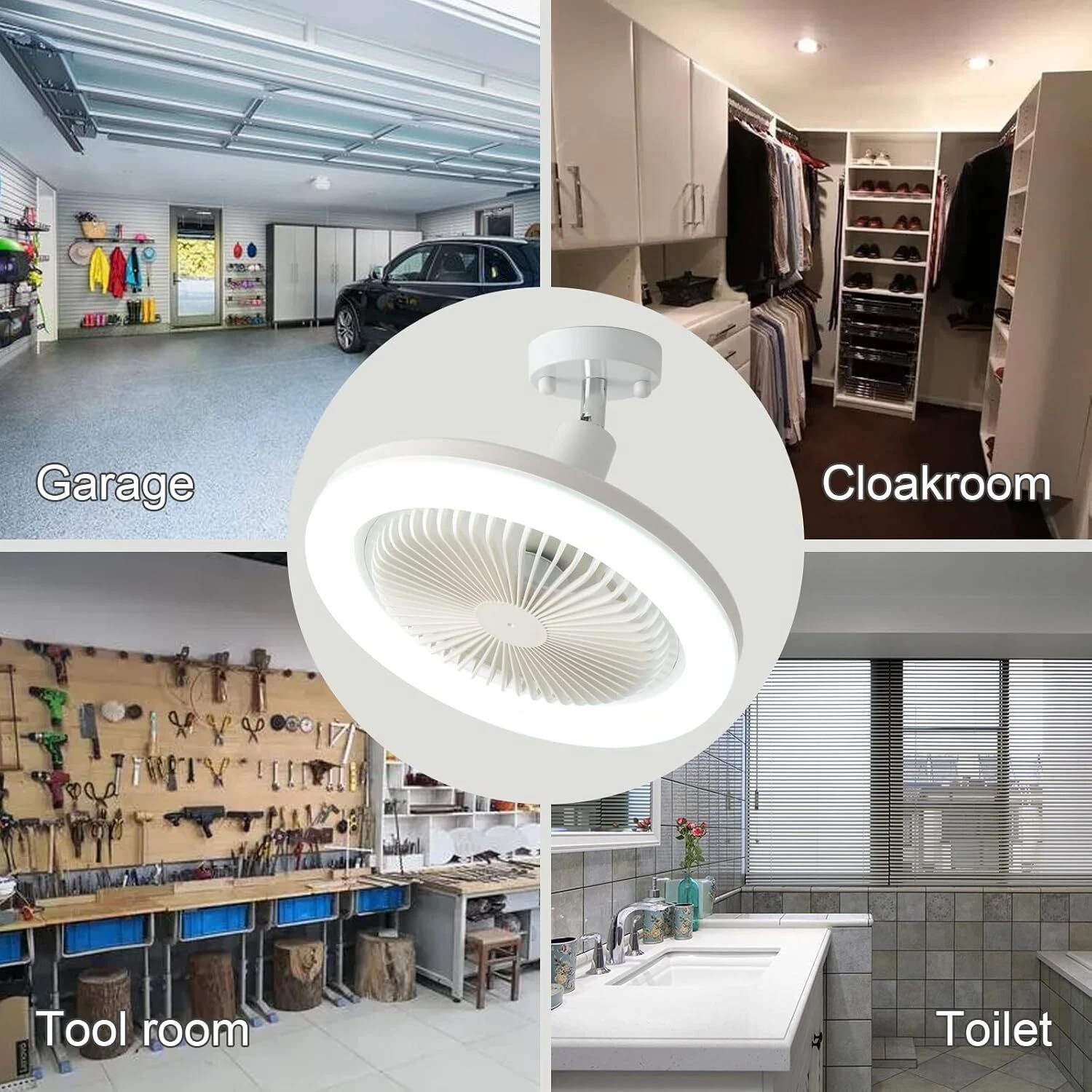 10" Adjustable E27 Socket Ceiling Fan Light 3-Color Temp LED Chandelier w/Remote