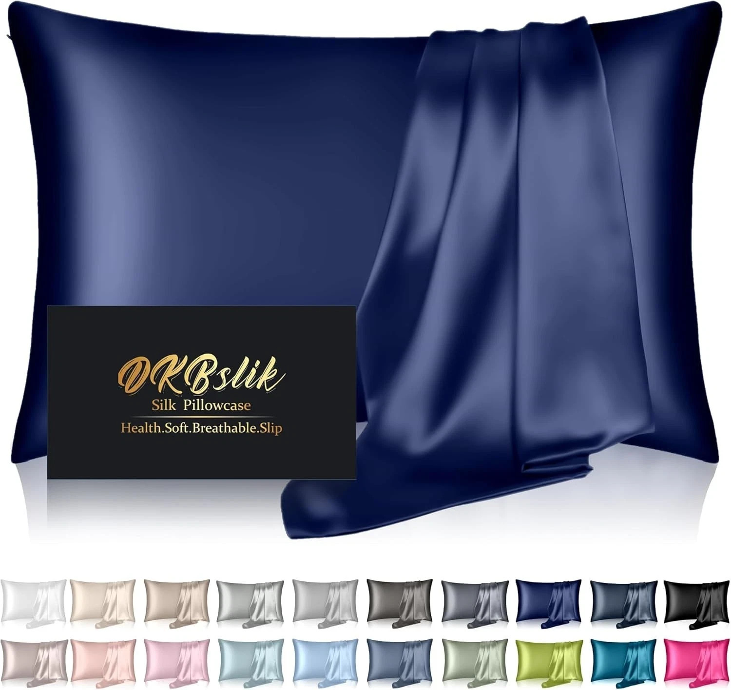 Mulberry Silk Pillowcase Standard Size Navy Blue Anti-Acne Hair Skin Satin Sleep