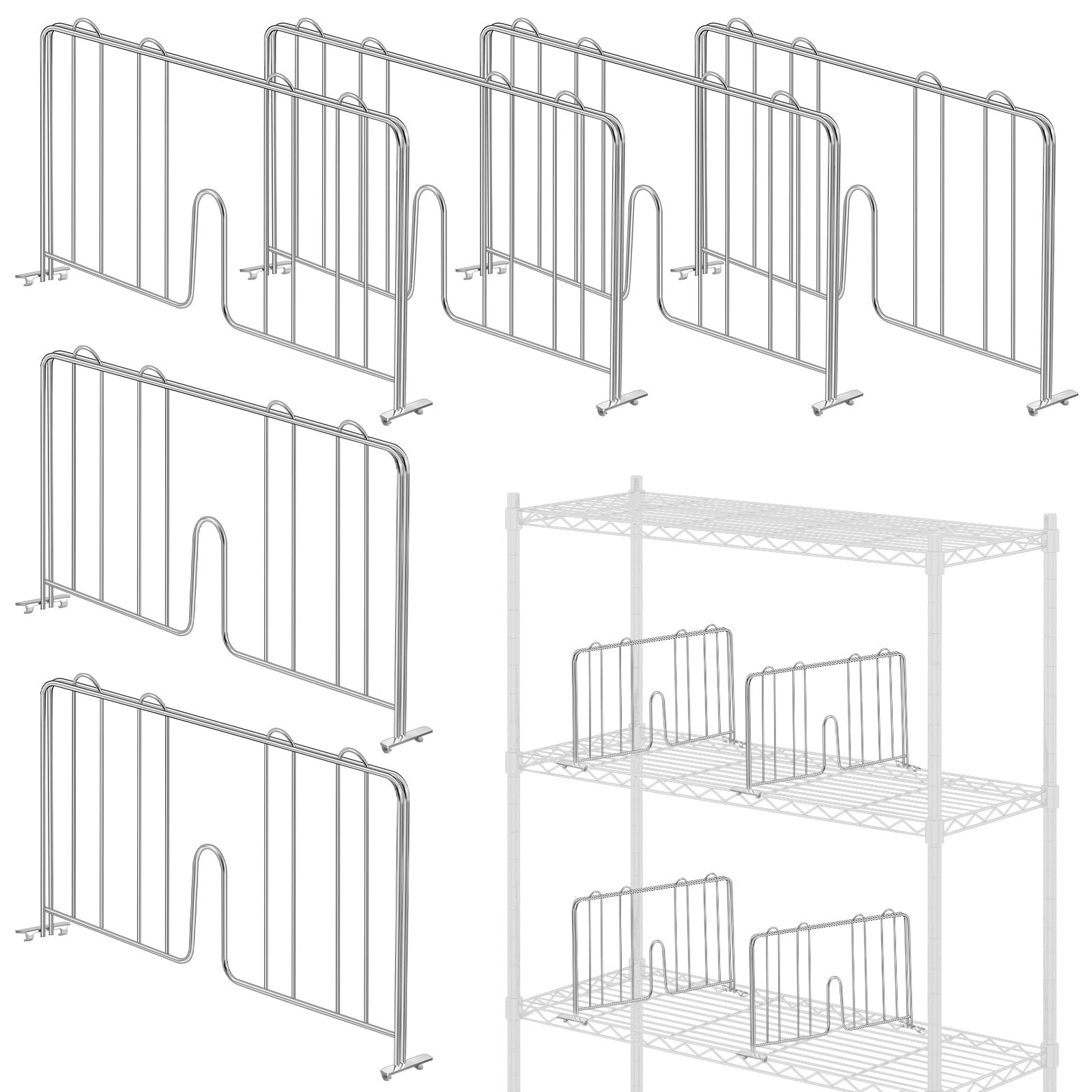 MorningRo 6 Pcs 14" W x 9" H Wire Shelf Divider Chrome Plated Steel Wire Rack...