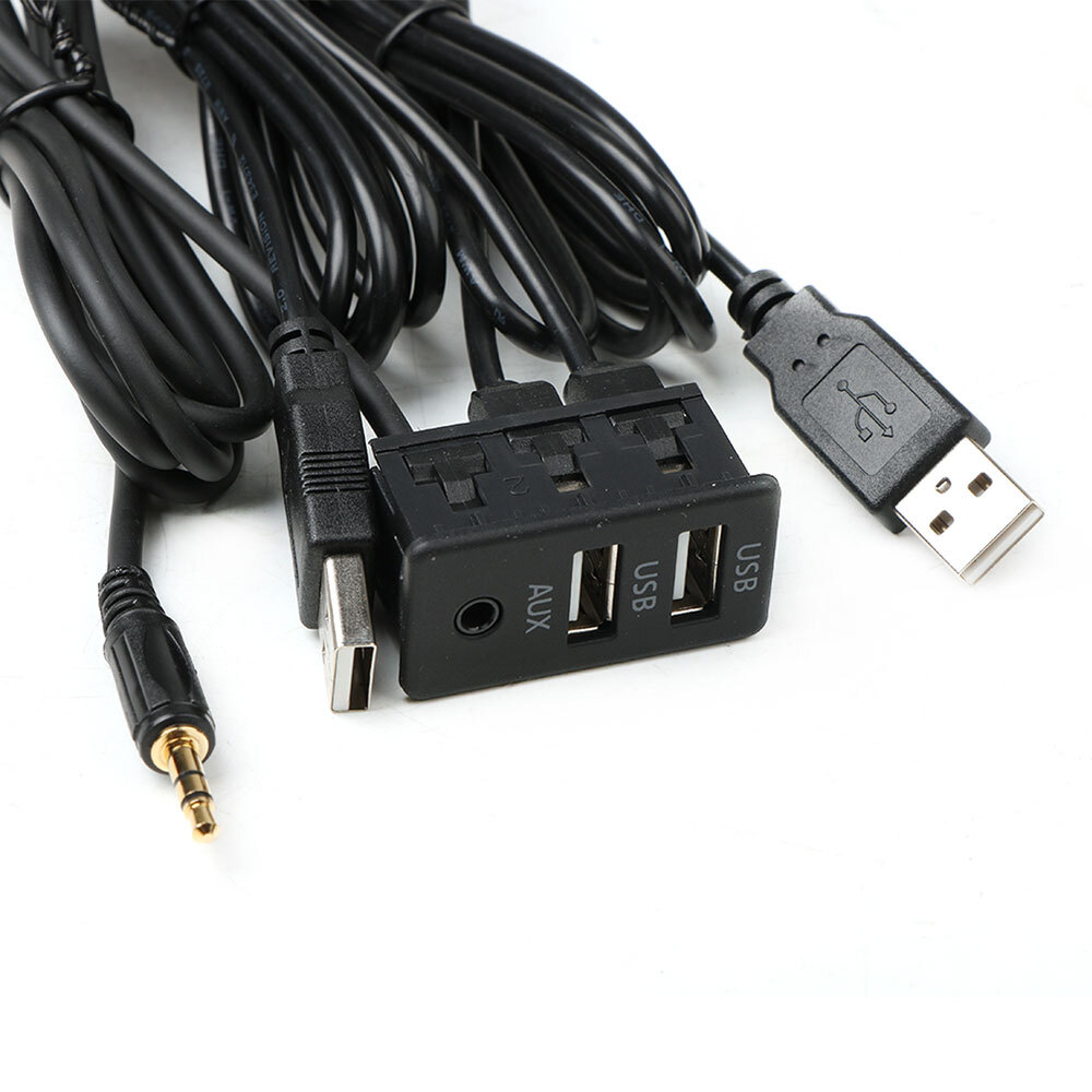 Car Dash Flush Mount AUX USB Port 1.5M Panel Dual USB Extension Cable Adapter **