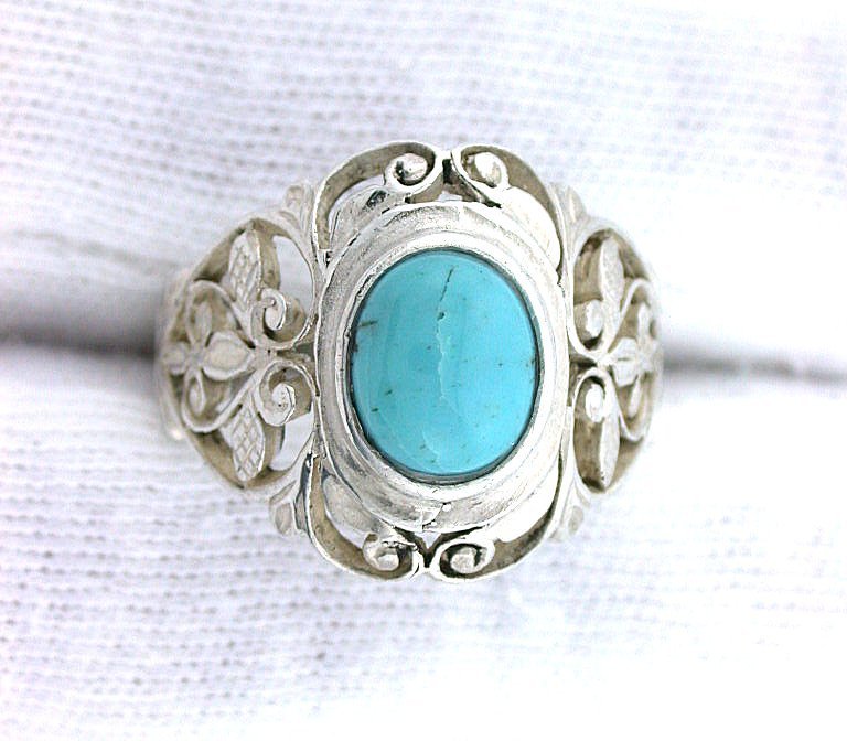 Vintage Handmade Sleeping Beauty Southwest Sterling Silver Cab Cabochon Gem Ring