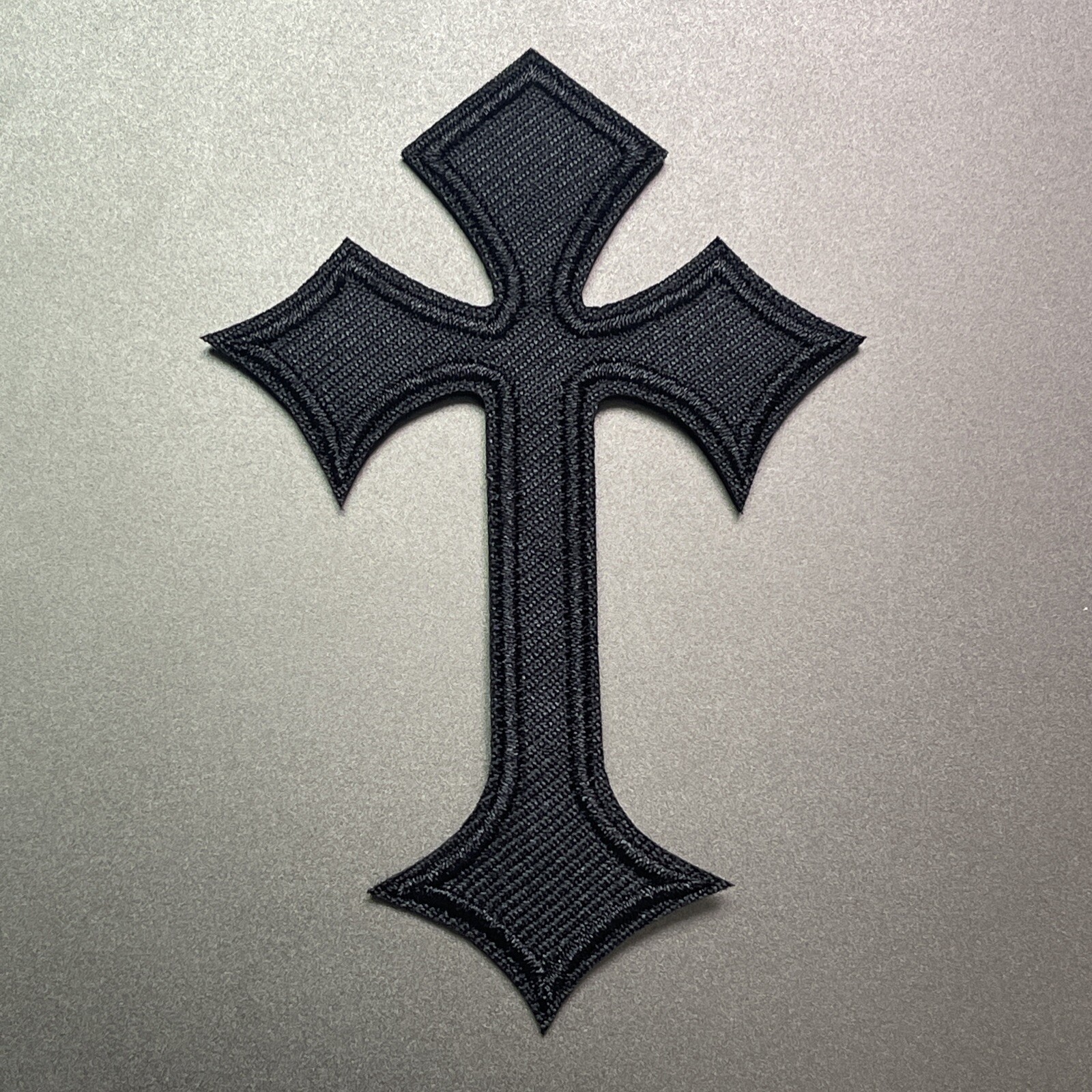 Black Cross New Embroidered Iron On Patch 4x2.75 Inch