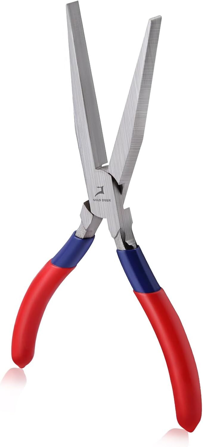 7 Inch Long Flat Nose Pliers Smooth Jaw Extended Head Duckbill Red&blue